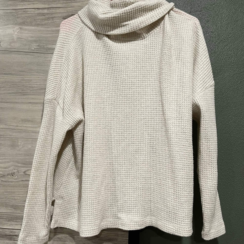 Waffle knit cowl neck sweater